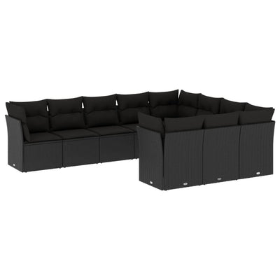 10 Piece Garden Sofa Set with Cushions Black Poly Rattan Payday Deals