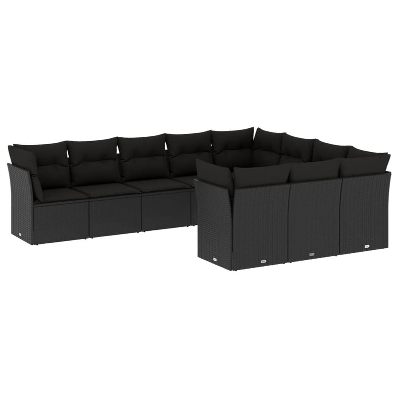 10 Piece Garden Sofa Set with Cushions Black Poly Rattan Payday Deals