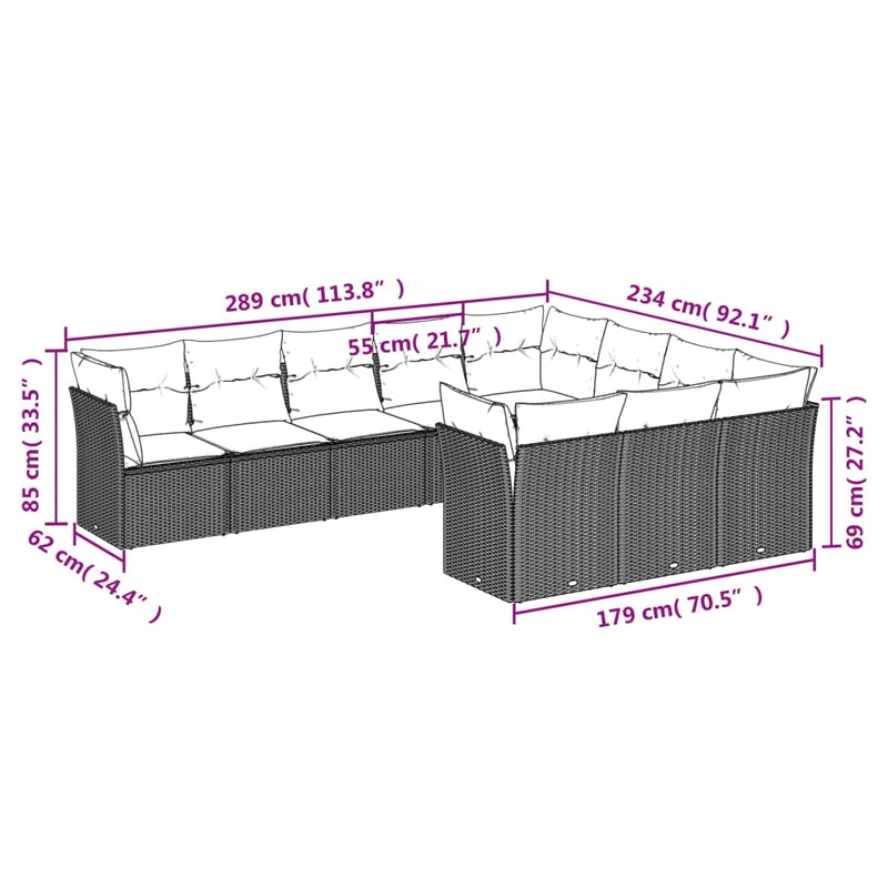 10 Piece Garden Sofa Set with Cushions Black Poly Rattan Payday Deals