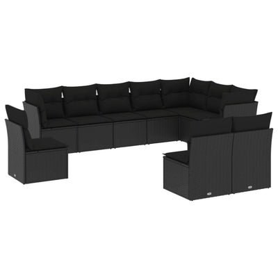 10 Piece Garden Sofa Set with Cushions Black Poly Rattan Payday Deals
