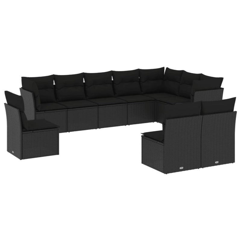 10 Piece Garden Sofa Set with Cushions Black Poly Rattan Payday Deals
