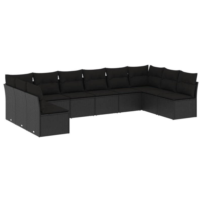 10 Piece Garden Sofa Set with Cushions Black Poly Rattan Payday Deals