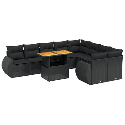 10 Piece Garden Sofa Set with Cushions Black Poly Rattan Payday Deals