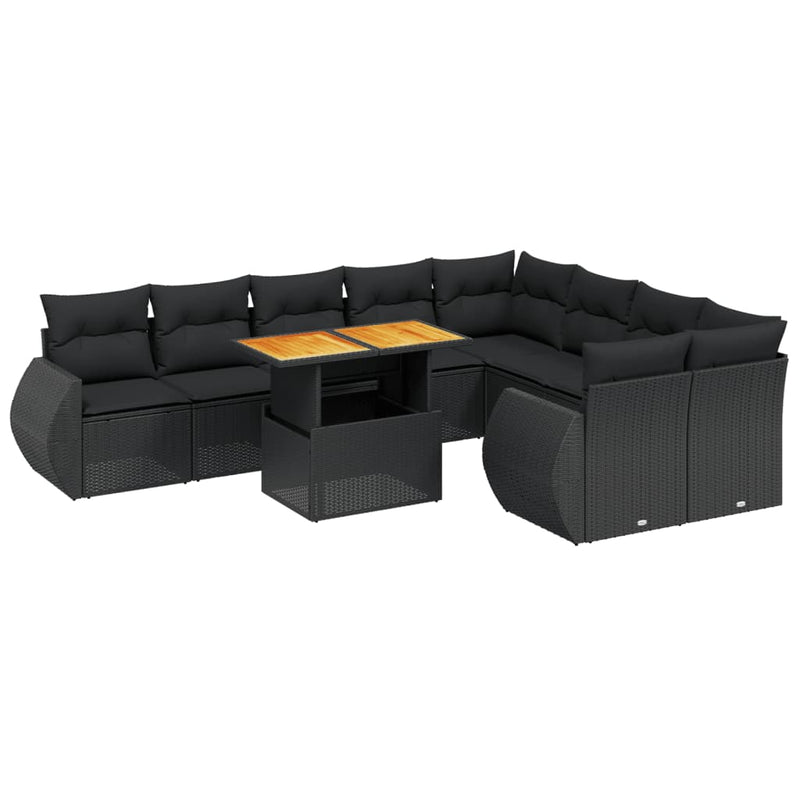 10 Piece Garden Sofa Set with Cushions Black Poly Rattan Payday Deals