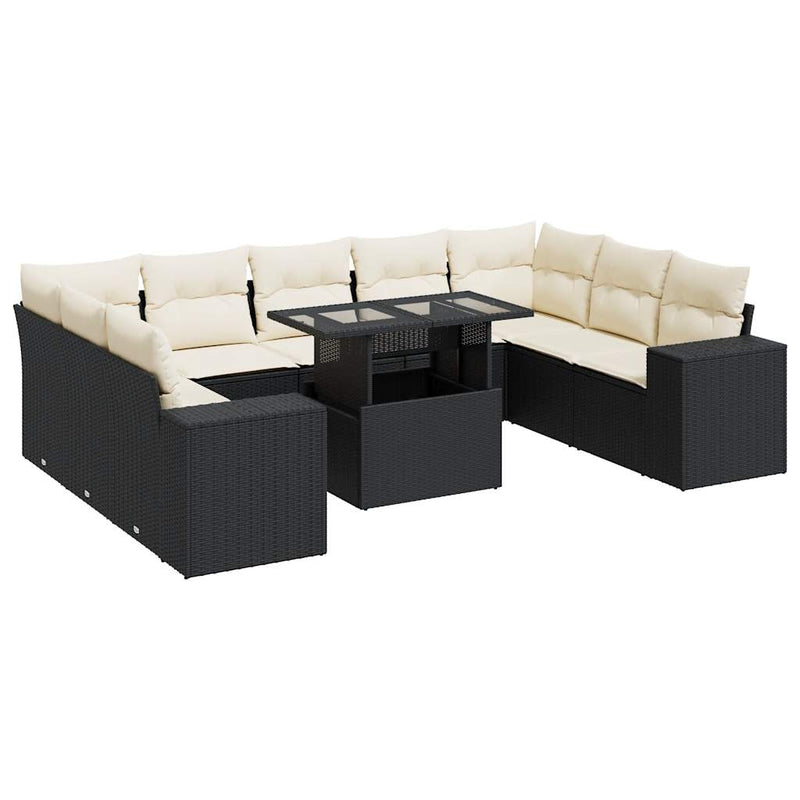 10 Piece Garden Sofa Set with Cushions Black Poly Rattan Payday Deals