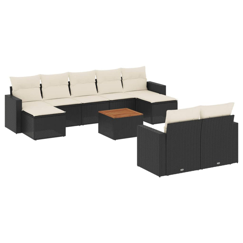 10 Piece Garden Sofa Set with Cushions Black Poly Rattan Payday Deals