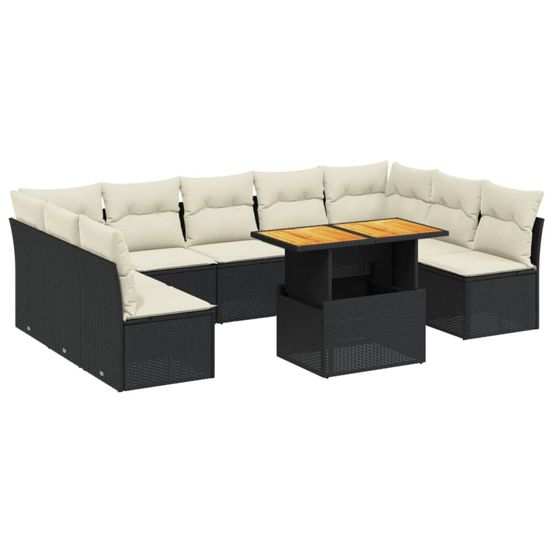 10 Piece Garden Sofa Set with Cushions Black Poly Rattan Payday Deals