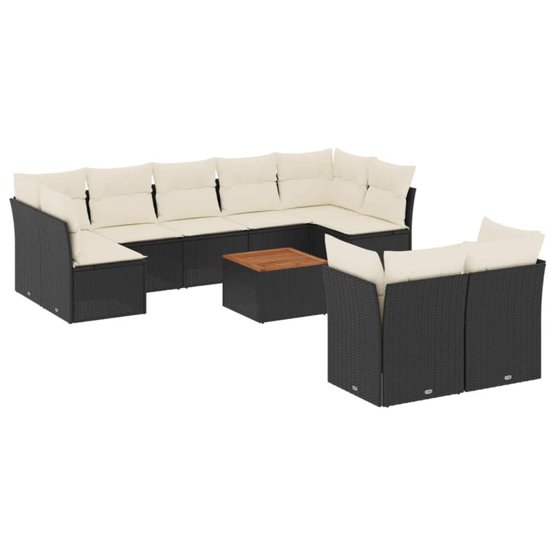 10 Piece Garden Sofa Set with Cushions Black Poly Rattan Payday Deals