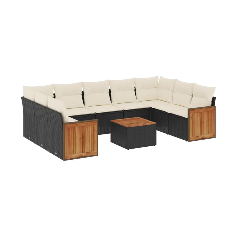 10 Piece Garden Sofa Set with Cushions Black Poly Rattan Payday Deals
