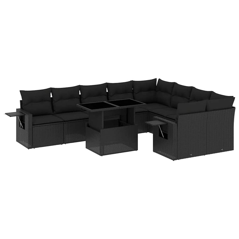10 Piece Garden Sofa Set with Cushions Black Poly Rattan Payday Deals