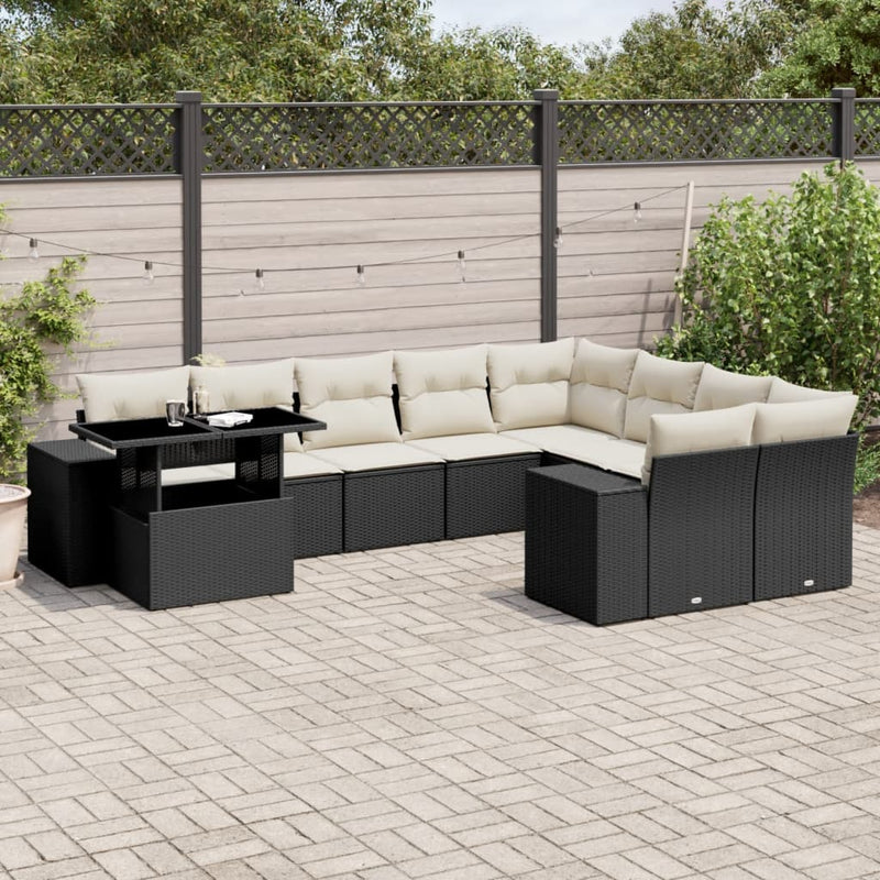 10 Piece Garden Sofa Set with Cushions Black Poly Rattan Payday Deals
