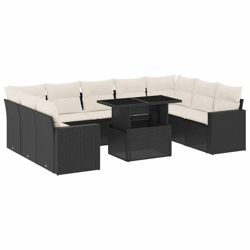 10 Piece Garden Sofa Set with Cushions Black Poly Rattan Payday Deals