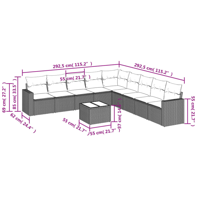 10 Piece Garden Sofa Set with Cushions Black Poly Rattan Payday Deals