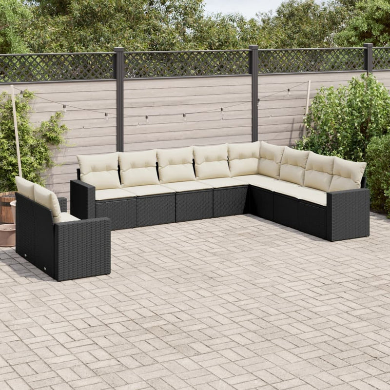 10 Piece Garden Sofa Set with Cushions Black Poly Rattan Payday Deals