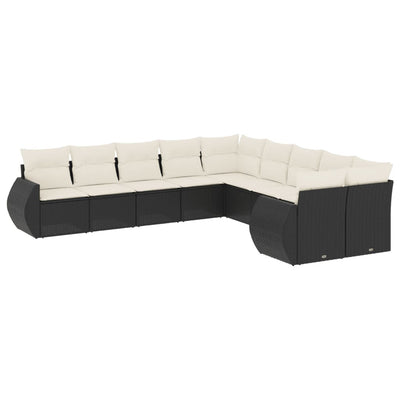 10 Piece Garden Sofa Set with Cushions Black Poly Rattan Payday Deals