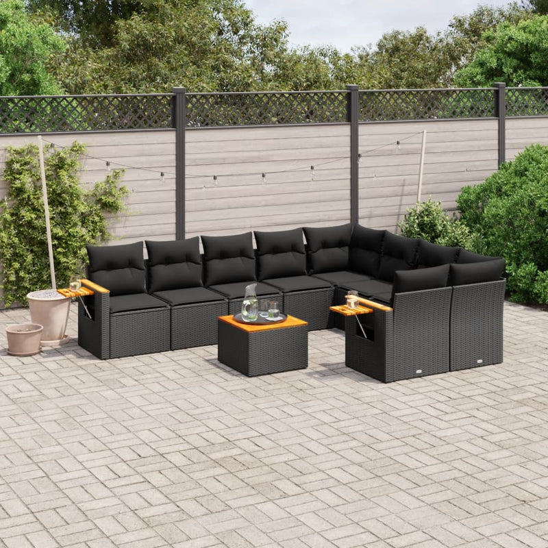 10 Piece Garden Sofa Set with Cushions Black Poly Rattan Payday Deals
