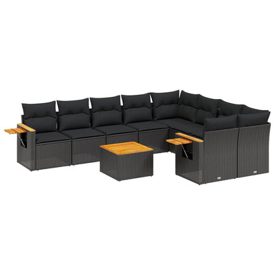 10 Piece Garden Sofa Set with Cushions Black Poly Rattan Payday Deals