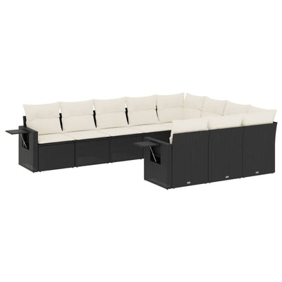 10 Piece Garden Sofa Set with Cushions Black Poly Rattan Payday Deals