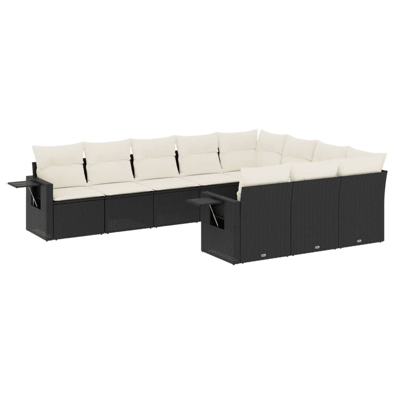 10 Piece Garden Sofa Set with Cushions Black Poly Rattan Payday Deals