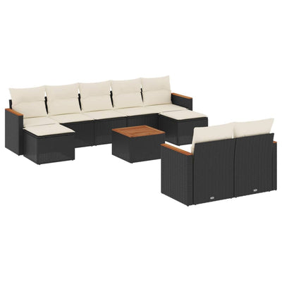 10 Piece Garden Sofa Set with Cushions Black Poly Rattan Payday Deals