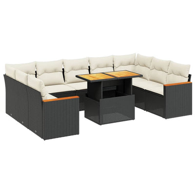 10 Piece Garden Sofa Set with Cushions Black Poly Rattan Payday Deals