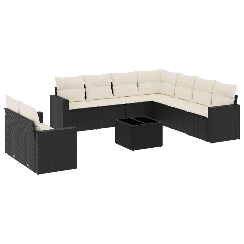 10 Piece Garden Sofa Set with Cushions Black Poly Rattan Payday Deals