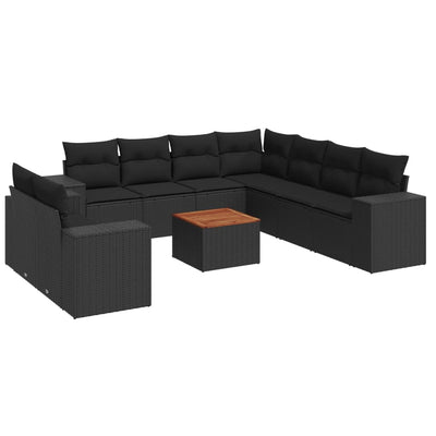 10 Piece Garden Sofa Set with Cushions Black Poly Rattan Payday Deals