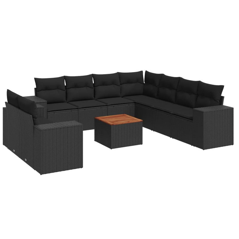 10 Piece Garden Sofa Set with Cushions Black Poly Rattan Payday Deals