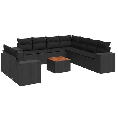 10 Piece Garden Sofa Set with Cushions Black Poly Rattan Payday Deals
