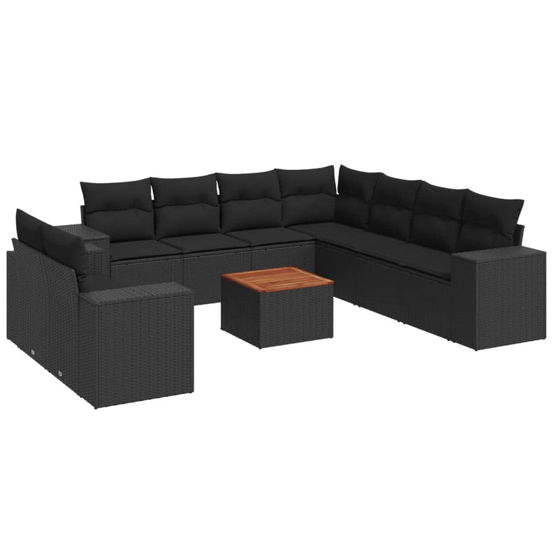 10 Piece Garden Sofa Set with Cushions Black Poly Rattan Payday Deals