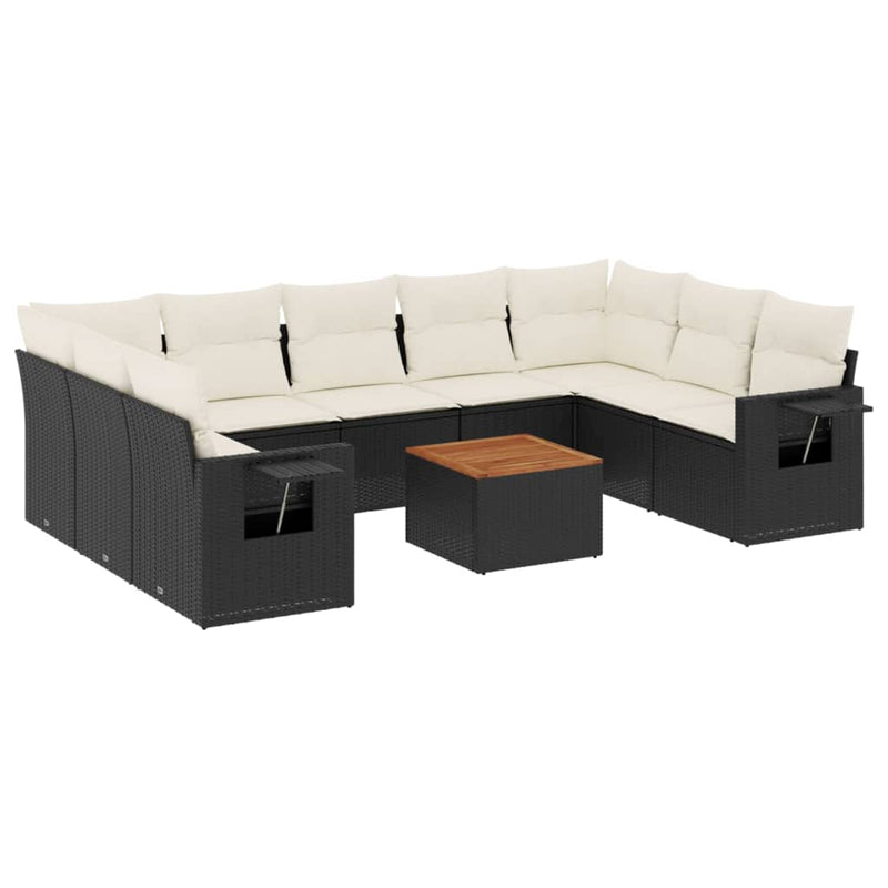 10 Piece Garden Sofa Set with Cushions Black Poly Rattan Payday Deals