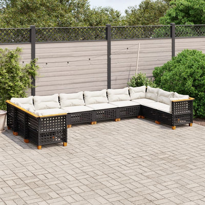 10 Piece Garden Sofa Set with Cushions Black Poly Rattan