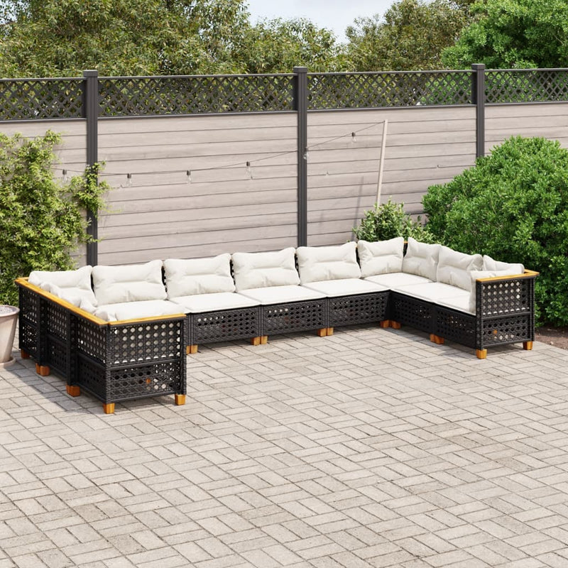 10 Piece Garden Sofa Set with Cushions Black Poly Rattan Payday Deals