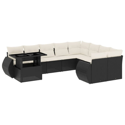 10 Piece Garden Sofa Set with Cushions Black Poly Rattan Payday Deals