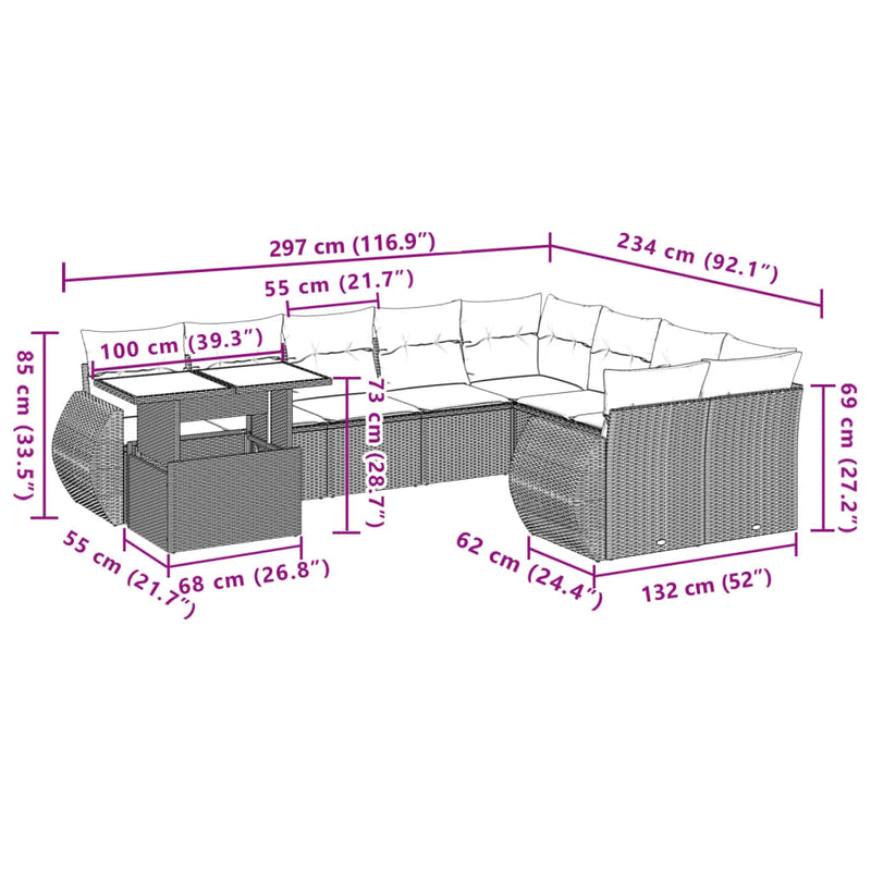 10 Piece Garden Sofa Set with Cushions Black Poly Rattan Payday Deals