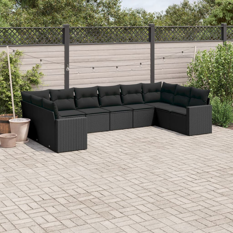 10 Piece Garden Sofa Set with Cushions Black Poly Rattan Payday Deals