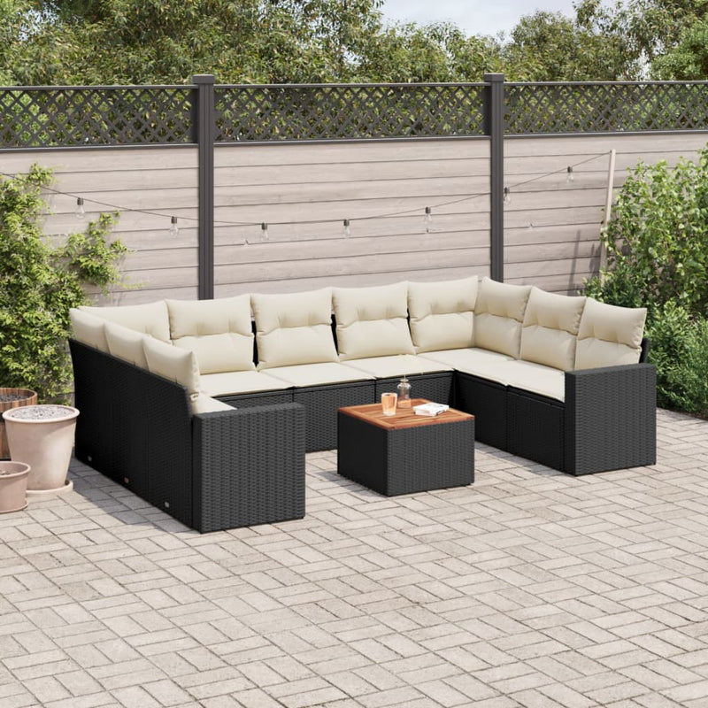 10 Piece Garden Sofa Set with Cushions Black Poly Rattan Payday Deals