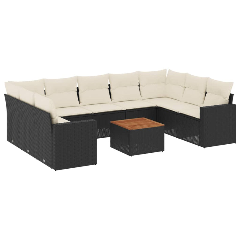 10 Piece Garden Sofa Set with Cushions Black Poly Rattan Payday Deals