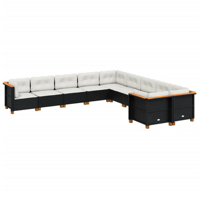 10 Piece Garden Sofa Set with Cushions Black Poly Rattan Payday Deals