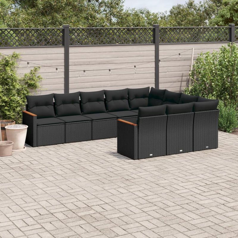 10 Piece Garden Sofa Set with Cushions Black Poly Rattan Payday Deals
