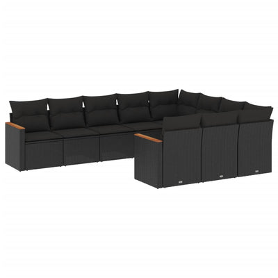 10 Piece Garden Sofa Set with Cushions Black Poly Rattan Payday Deals