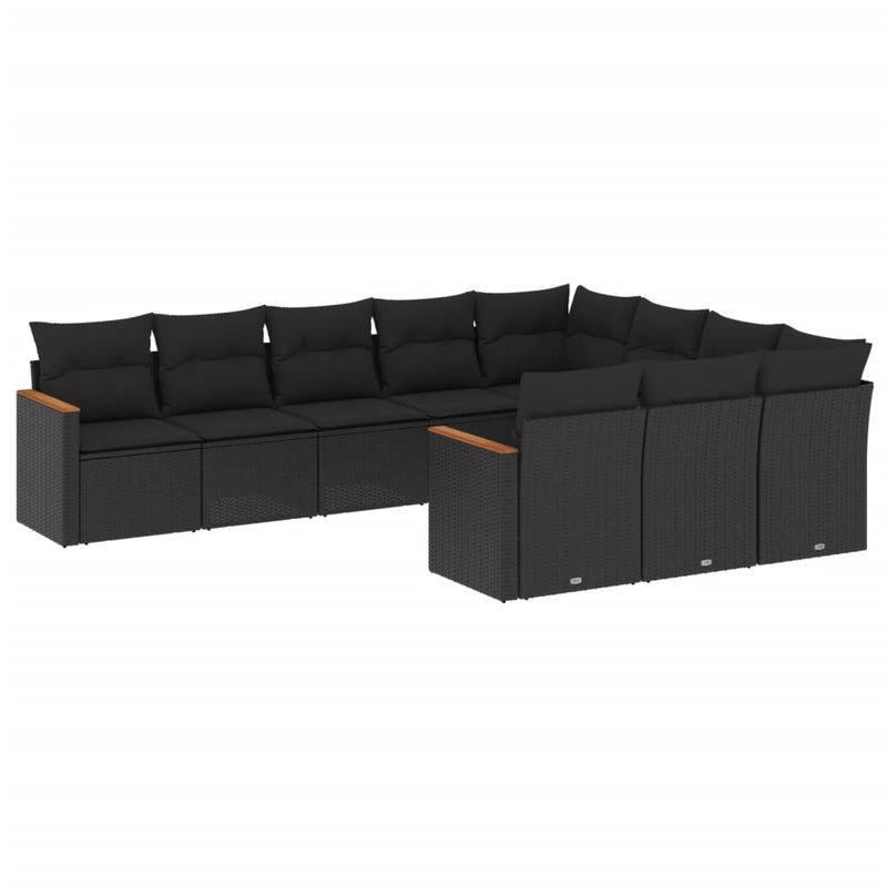 10 Piece Garden Sofa Set with Cushions Black Poly Rattan Payday Deals