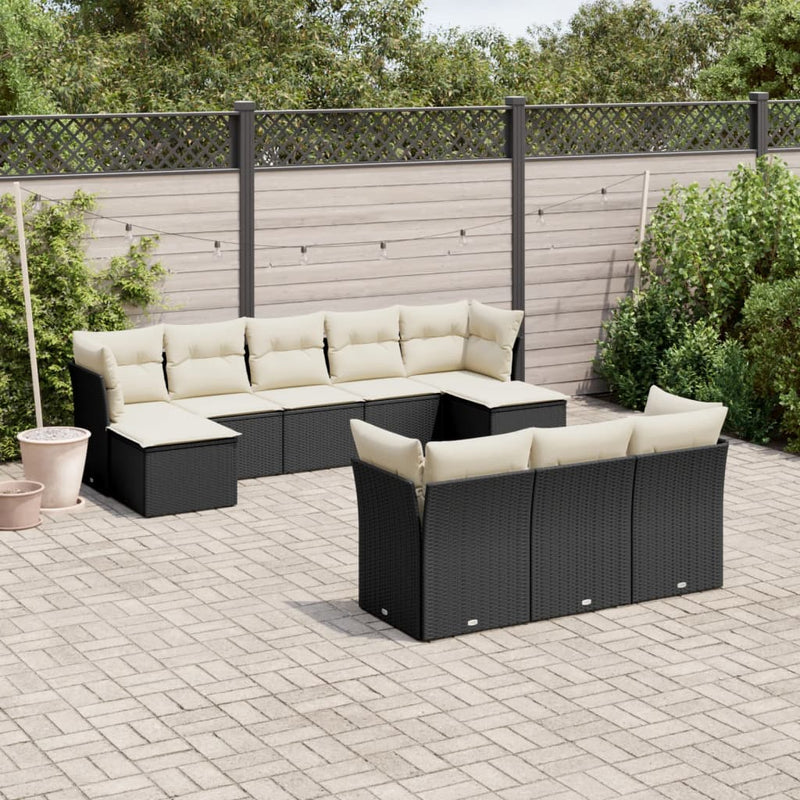 10 Piece Garden Sofa Set with Cushions Black Poly Rattan Payday Deals