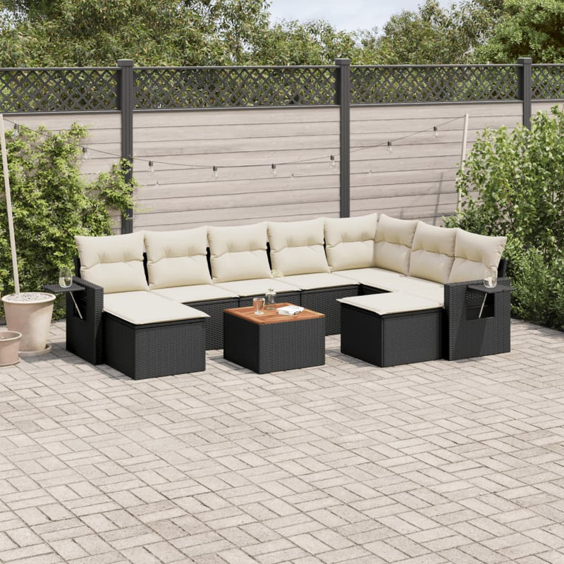 10 Piece Garden Sofa Set with Cushions Black Poly Rattan Payday Deals