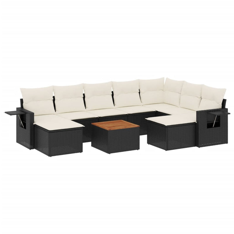 10 Piece Garden Sofa Set with Cushions Black Poly Rattan Payday Deals