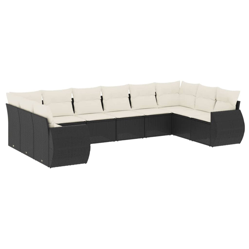 10 Piece Garden Sofa Set with Cushions Black Poly Rattan Payday Deals