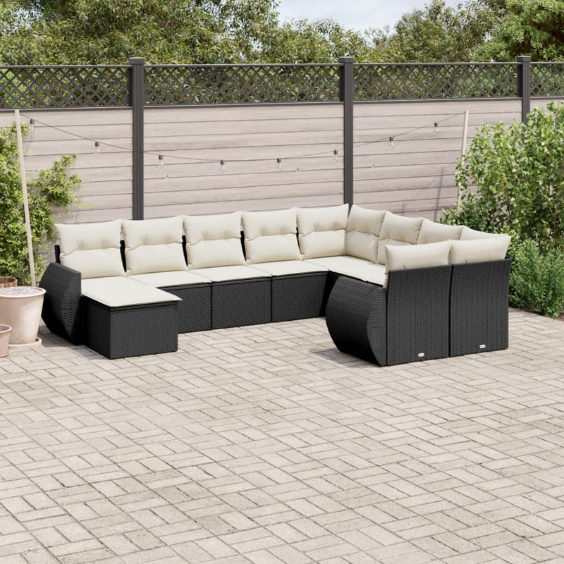 10 Piece Garden Sofa Set with Cushions Black Poly Rattan Payday Deals