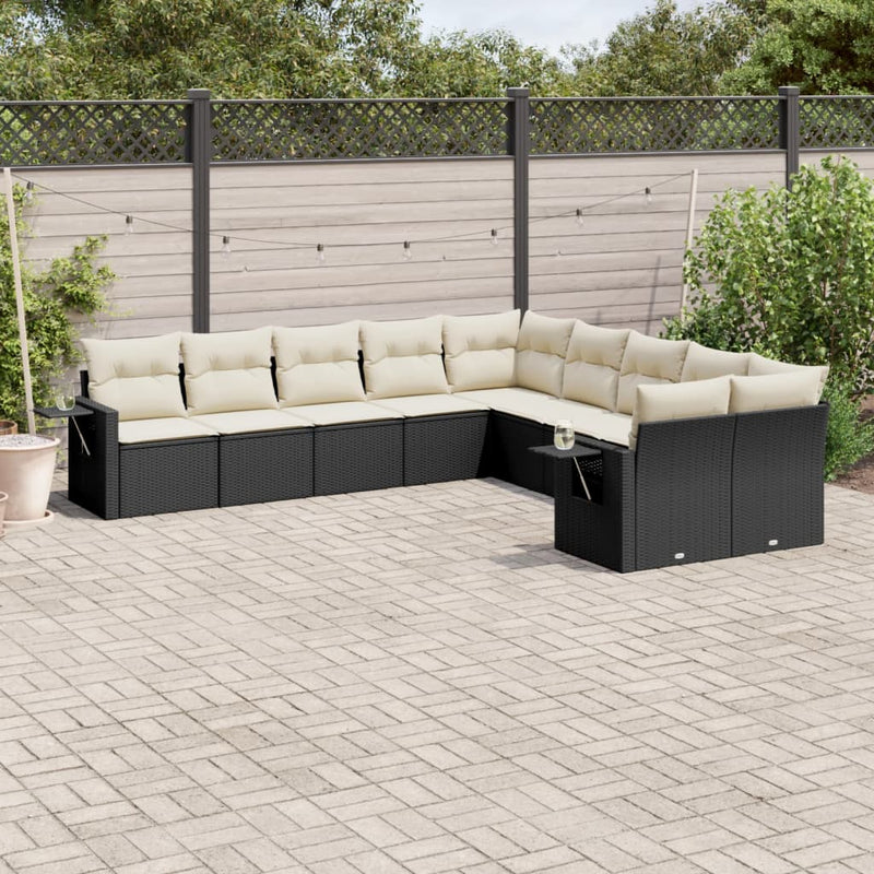 10 Piece Garden Sofa Set with Cushions Black Poly Rattan Payday Deals