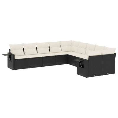 10 Piece Garden Sofa Set with Cushions Black Poly Rattan Payday Deals