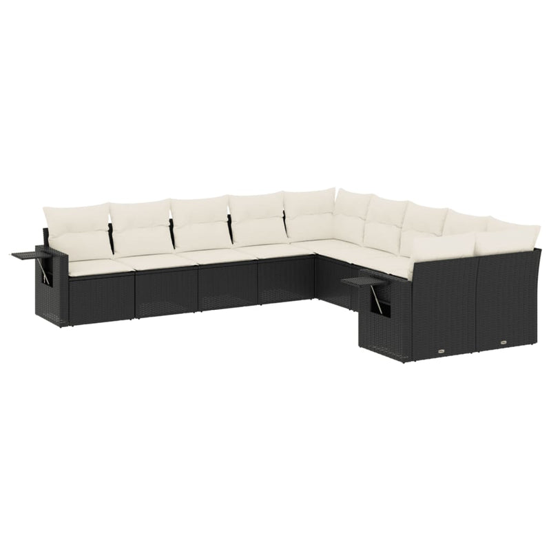 10 Piece Garden Sofa Set with Cushions Black Poly Rattan Payday Deals
